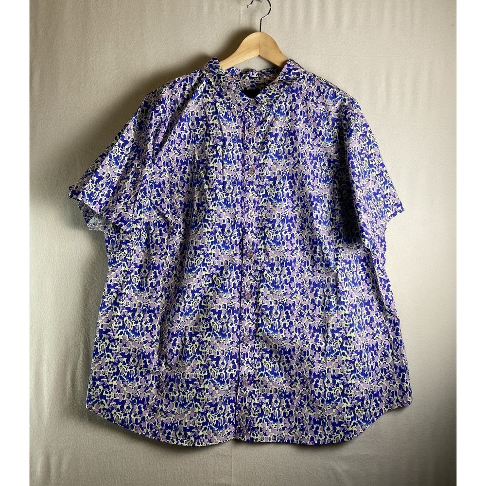 Wildfang Men Essential Button Down Shirt 2X Purple Print Short Sleeve Casual